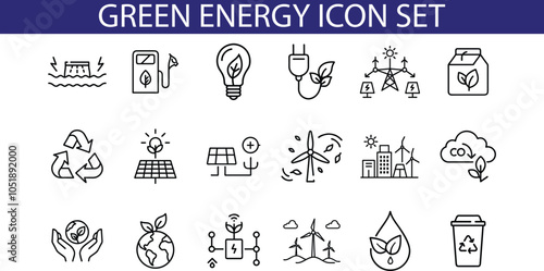 Green Energy Icon Set Renewable Power Symbols