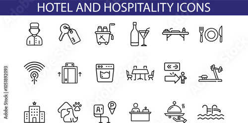 Hotel and Hospitality Line Icon Set Design