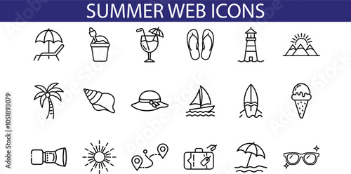 Summer Web Icons Set For Website Design