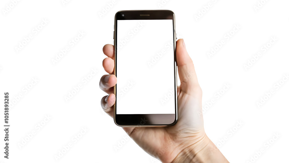 Hand holding smart phone isolated on white background.AI GENERATED Hand holding smart phone isolated on white background.AI GENERATED