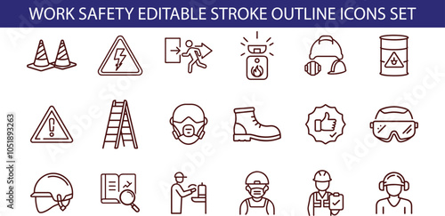 Work Safety Editable Stroke Outline Icon Set