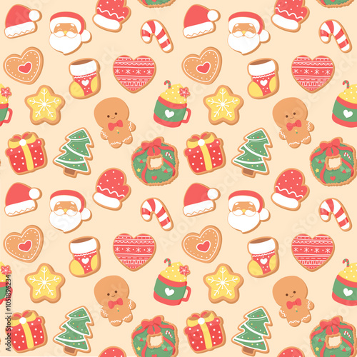 Seamless Christmas pattern gingerbread cookies.