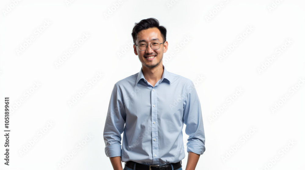 Fototapeta premium Confident Asian Business Professional in Formal Attire, Isolated on White Background - Perfect for Corporate and Leadership Stock Image