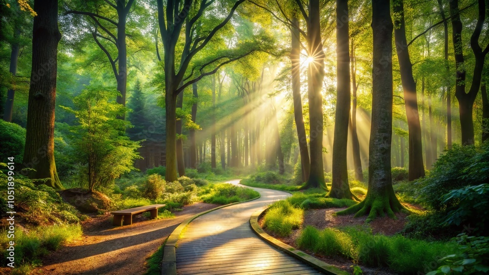 Obraz premium Enchanted Forest Pathway: Architectural Photography of a Serene Nature Trail