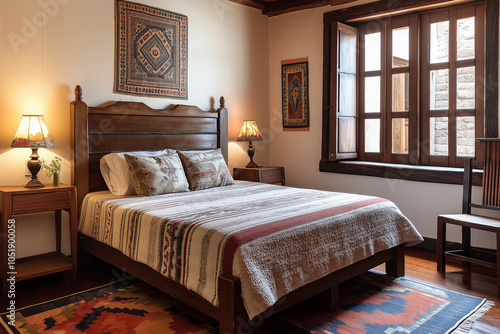 Modern Twin Size Bedroom in Cuzco with Neutral Tones and Wooden Frame