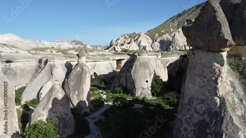Drone footage of Cappadocia’s iconic Fairy Chimneys and hoodoos in Nevşehir, Türkiye. Stunning aerial views highlight unique rock formations, scenic landscapes, and Turkey’s rich historical wonders.