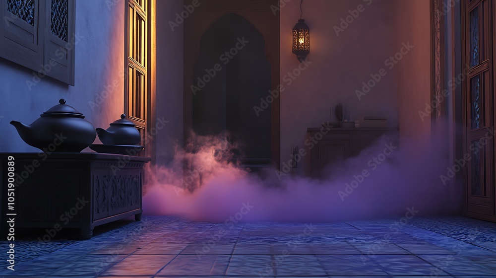 Obraz premium Mystical Moroccan Interior with Teapot and Lantern.