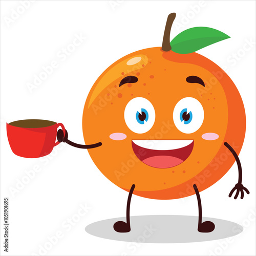 cute cheerful expression of orange carry cup of coffee cartoon character