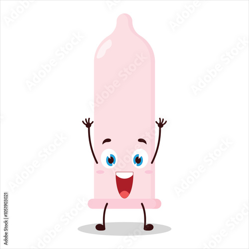 cute rise hand happy expression of condom character