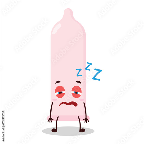 cute sleepy expression of condom character