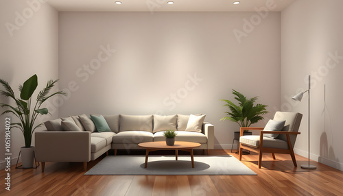 Wallpaper Mural Interior of living room with sofa, armchair and palm tree isolated with white highlights, png Torontodigital.ca