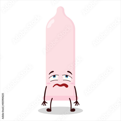 cute bored expression of condom character