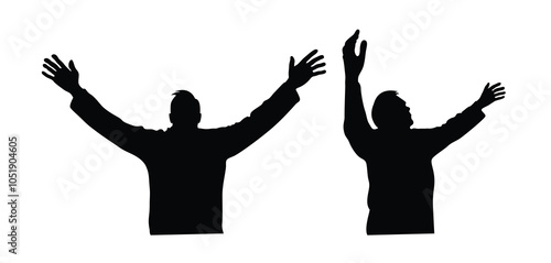 Silhouette of a Religious Man Raising Arms High in Prayer. People and activities, religion and faith concept vector art