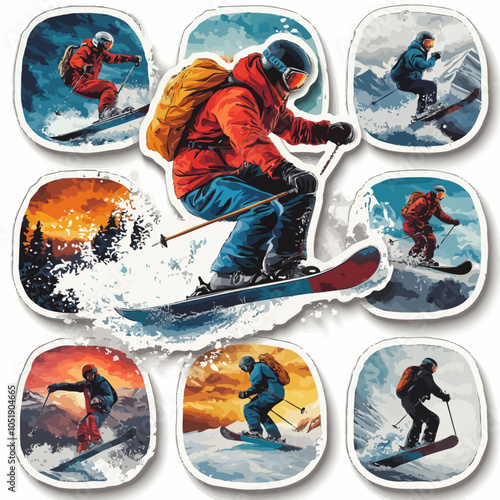 Skiers & Snowboarders Die-Cut Vinyl Stickers