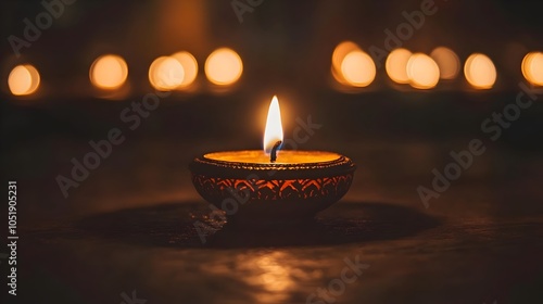 Glowing Diya Candle Illuminating the Peaceful Darkness
