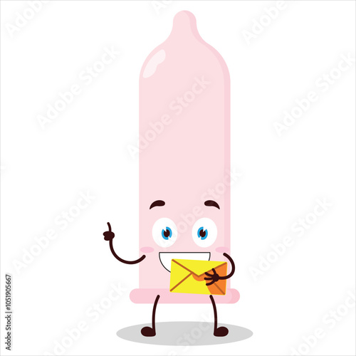 cute happy expression of condom bring envelope letter cartoon character