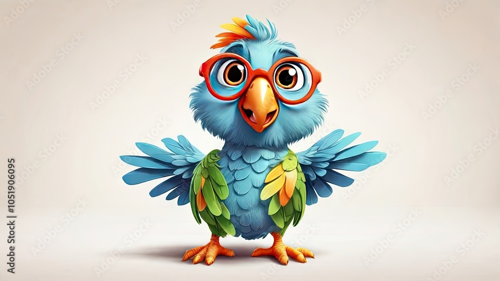 A cartoon parrot excited with joy wearing glasses A cartoon parrot excited with joy wearing glasses