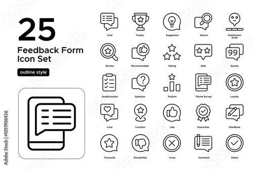 Feedback Form Outline Icon Set: Survey Templates, Response Tracking, and User Forms Icons