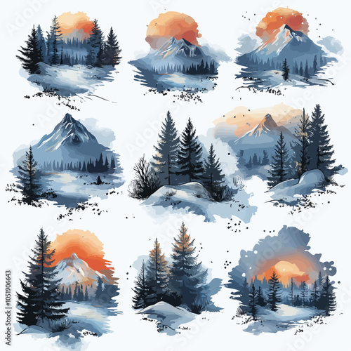 Watercolor Winter Scene Stickers, Die-Cut Vinyl