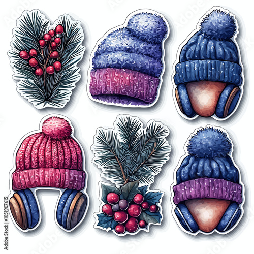Winter Hats & Ear Muffs Die Cut Sticker Set