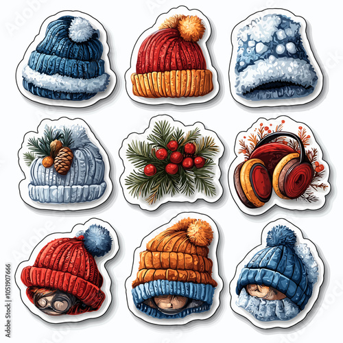 Winter Hats & Ear Muffs Die Cut Sticker Design