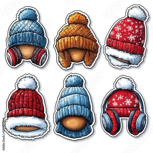 Winter Hats & Ear Muffs Die Cut Sticker Design