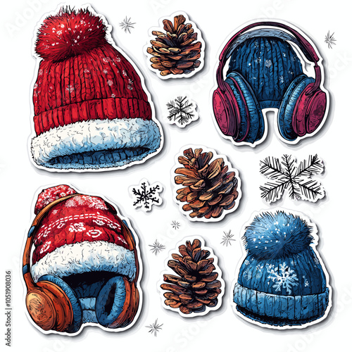 Winter Hats & Ear Muffs Die Cut Sticker Designs