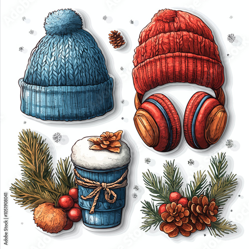 Winter Hats & Ear Muffs Die Cut Sticker Designs