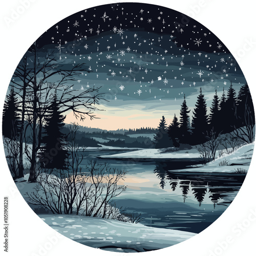 Winter Wonderland Night Scene Die Cut Vinyl Sticker Design