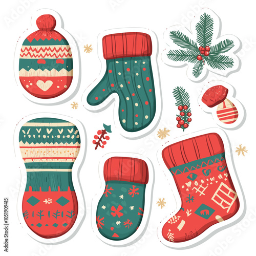 Cozy Winter Wool Mittens and Socks Die Cut Stickers