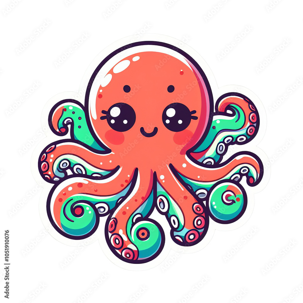 Cute Cartoon Octopus with Colorful Tentacles Cute Cartoon Octopus with Colorful Tentacles