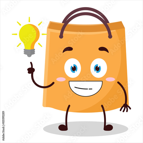 cute creative expression of shopping bag with shiny lamp cartoon character