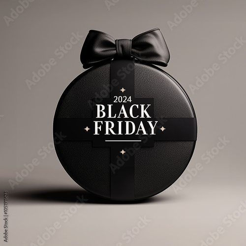 Round Gold 2024 Black Friday Logo Design with a black ribbon, a bold 