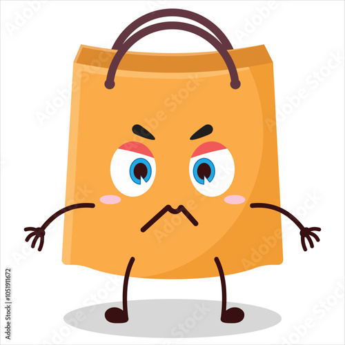 cute irritated expression of shopping bag character