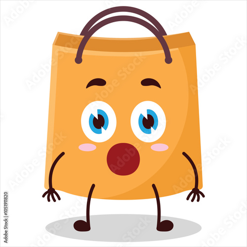 cute shocked expression of shopping bag character