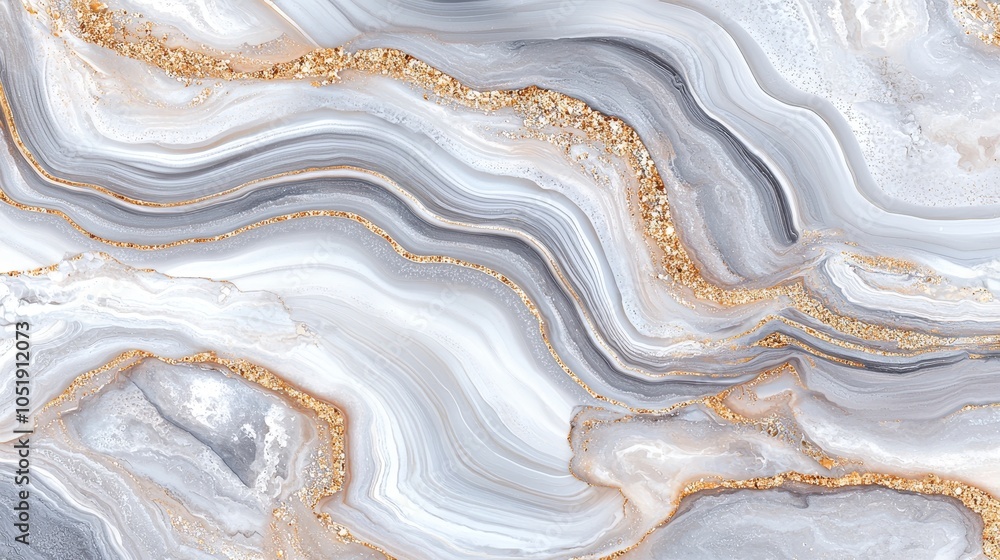 Obraz premium Elegant abstract marble texture with gold accents a stunning blend of gray and white waves for modern design inspiration