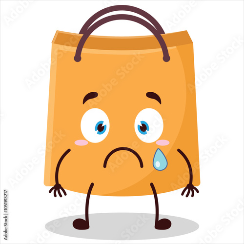 cute nervous expression of shopping bag character