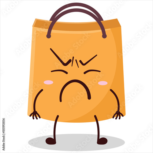 cute annoyed expression of shopping bag character
