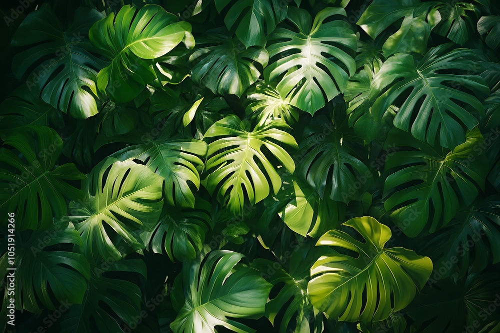 Lush green leaves creating a vibrant tropical backdrop. Lush green leaves creating a vibrant tropical backdrop.