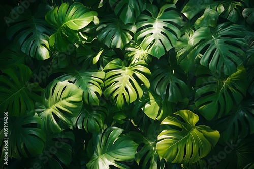 Lush green leaves creating a vibrant tropical backdrop.