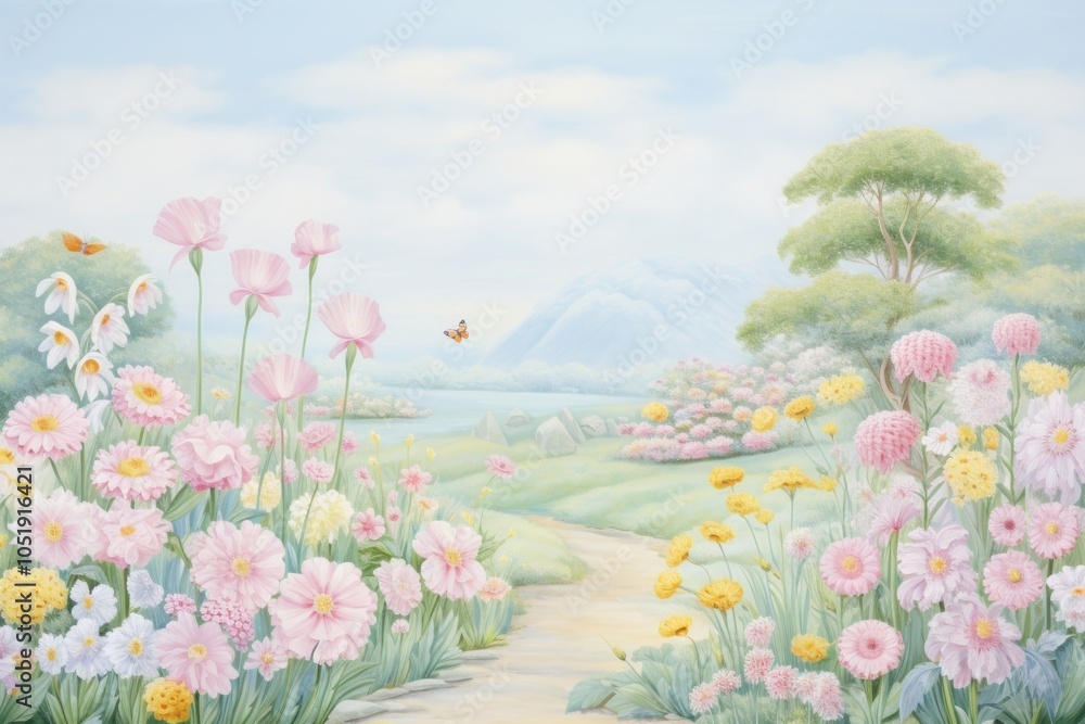 Obraz premium Painting of garden border outdoors nature flower.