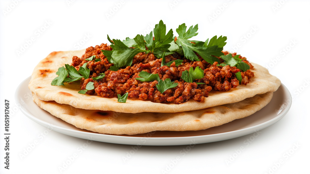 Delicious flatbreads topped with savory minced meat and fresh herbs create mouthwatering dish. combination of flavors and textures is sure to delight any palate. Delicious flatbreads topped with savory minced meat and fresh herbs create mouthwatering dish. combination of flavors and textures is sure to delight any palate.