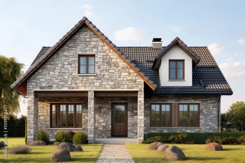 Charming stone house exterior view Charming stone house exterior view