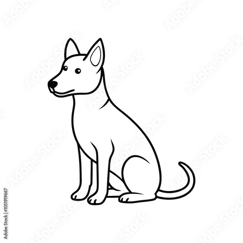 Attentive Dog Sitting - Line Art; Tired Dog - Chalkboard