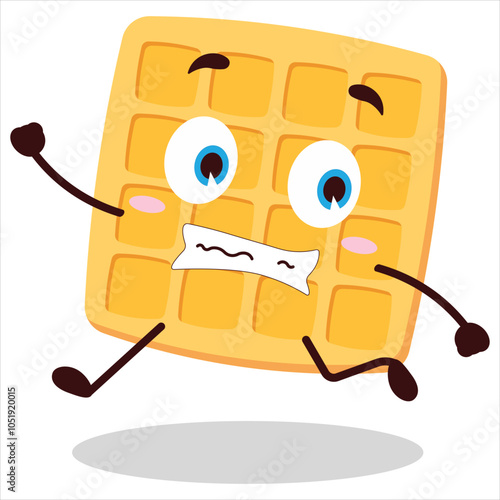 cute terrified running expression of waffle character