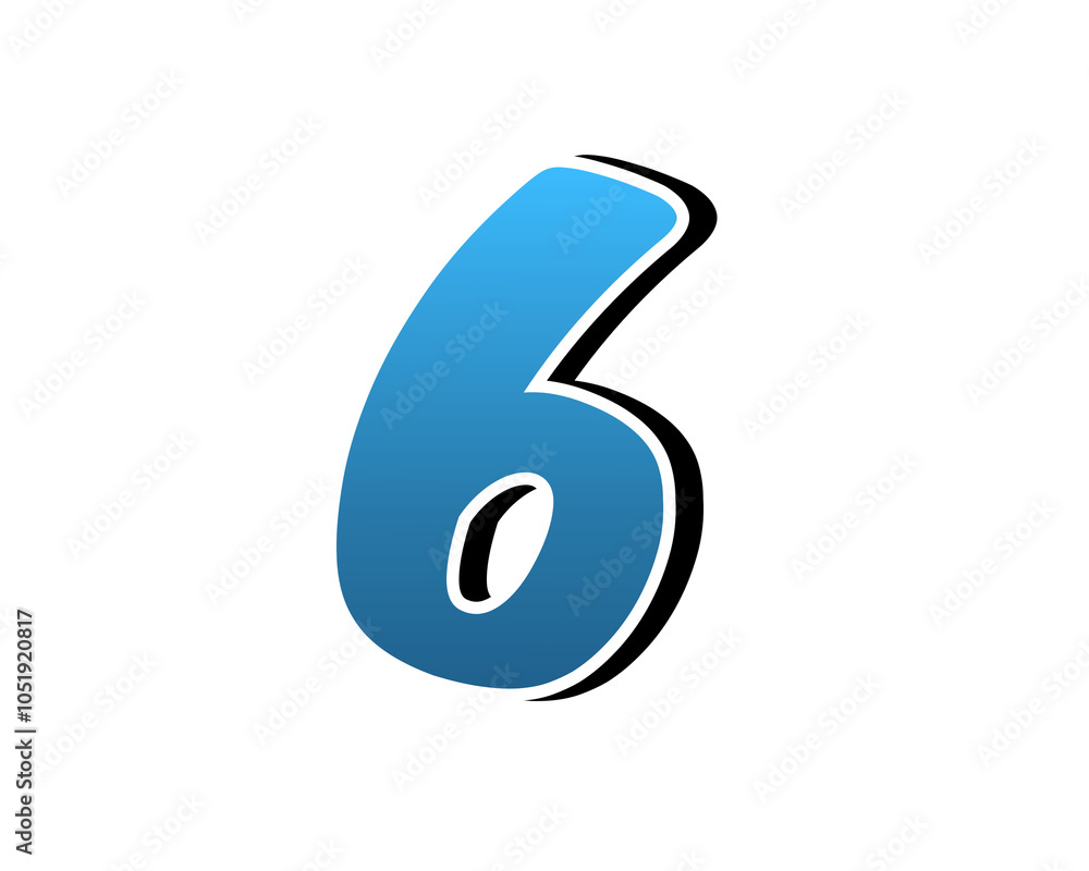 Number 6 six 3D illustration on transparent background gradient blue color for design elements