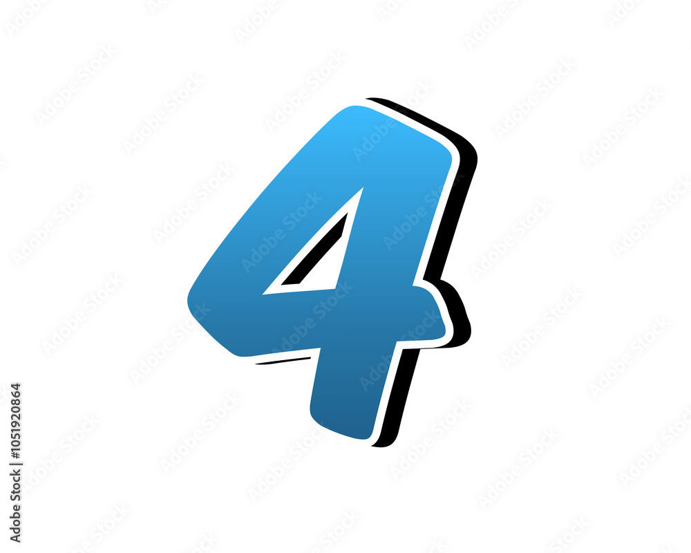 Obraz premium Number 4 four 3D illustration on transparent background gradient blue color for design elements