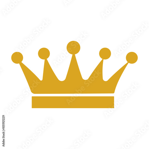 A gold crown with five points. It is yellow and has a gold color