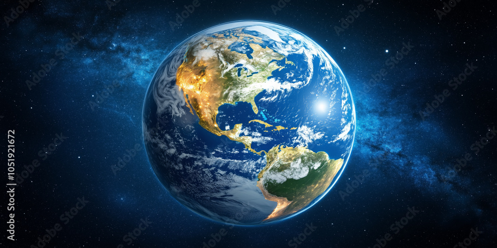 Obraz premium Earth globe in outer space star constellation, satellite view on America
