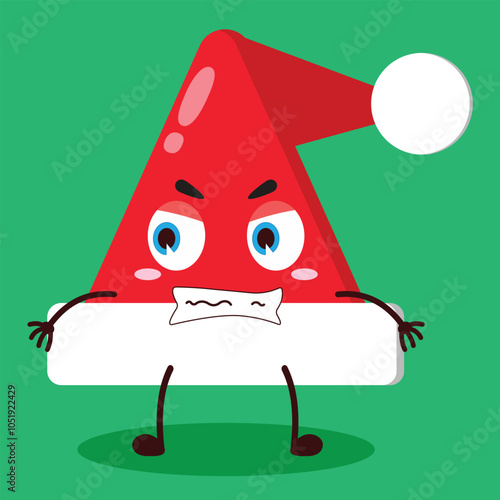 cute angry expression of Santa Clause hat character